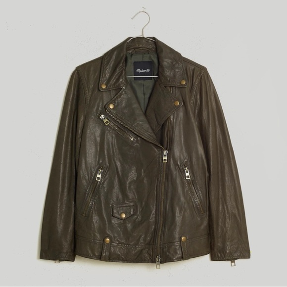 Madewell Washed Leather Oversize Motorcycle Jacket Brass Hardware Edition Medium - Picture 1 of 14